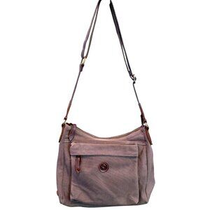 Vintage La Poet Waxed Canvas Crossbody Weather Resist Travel Bag Leather Accent